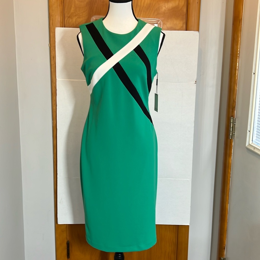 NWT Calvin Klein Pencil Dress Sheath Colorblock Fitted Kelly Green Women’s 6